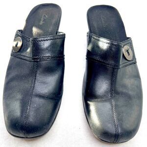 Clarks comfort Women’s black leather soft grandma mules sz 9.5 office siren clog